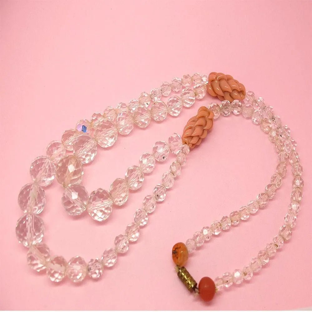 Vintage 1950s Clear Glass Beaded Necklace, view 3