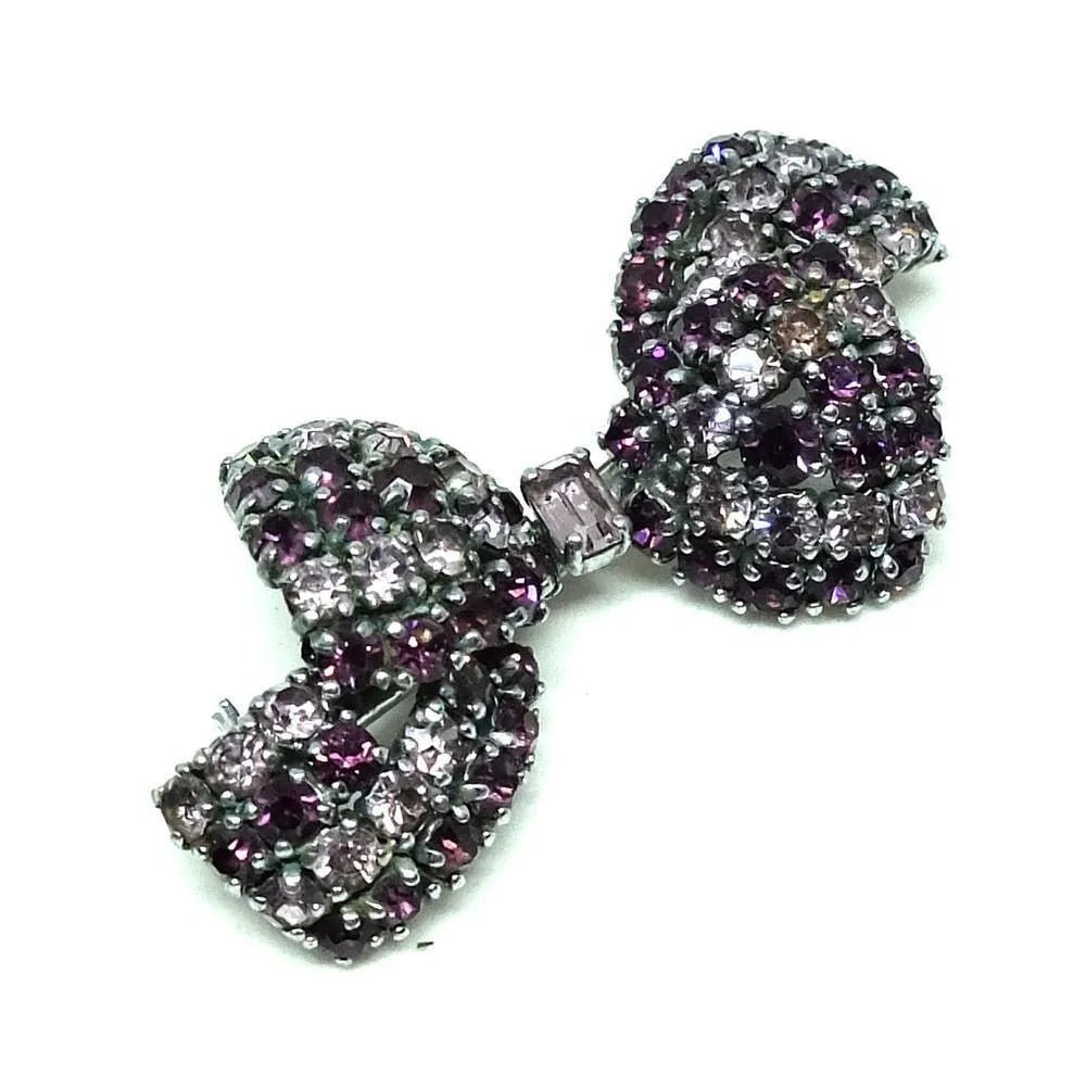 Vintage 1950s Diamante Amethyst Glass Brooch, view 3