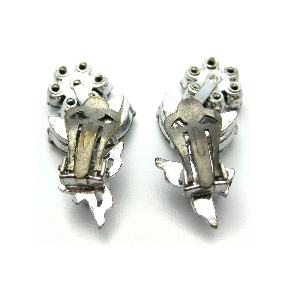 Vintage 1950's Diamante Blue Clip Earrings, view 3
