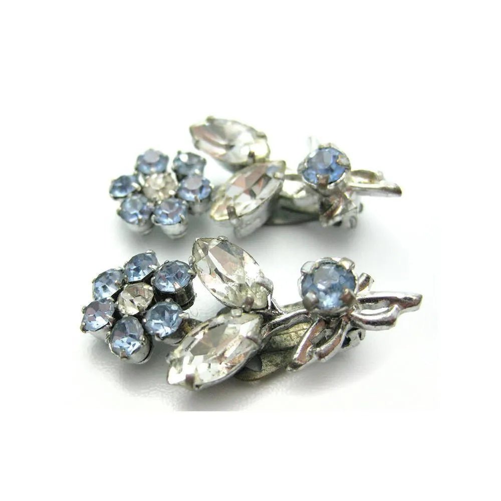 Vintage 1950's Diamante Blue Clip Earrings, view 4