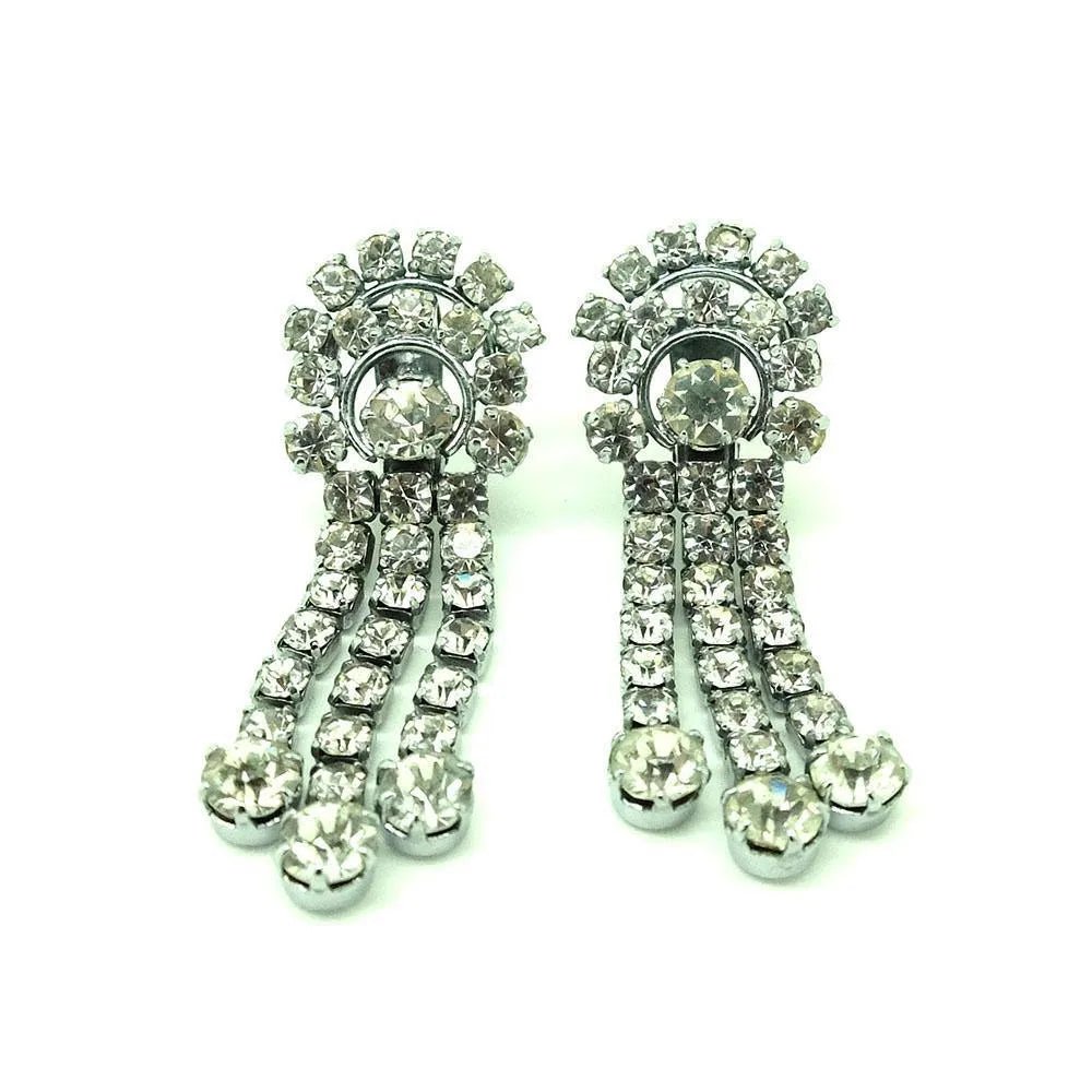 Vintage 1950s Diamante Clip on Earrings, view 6