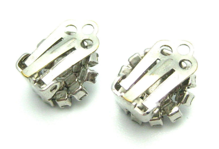 Vintage 1950s Diamante Round Clip on Earrings