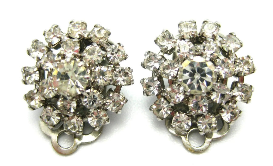 Vintage 1950s Diamante Round Clip on Earrings