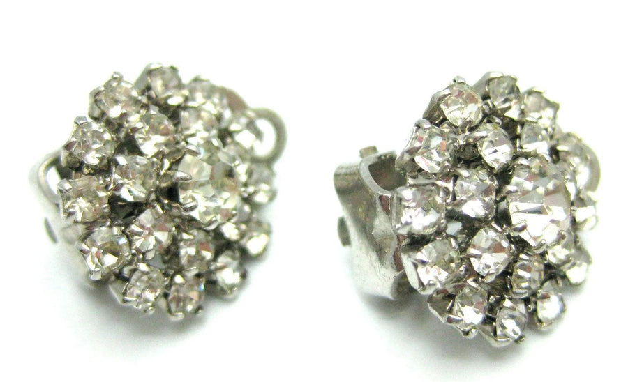 Vintage 1950s Diamante Round Clip on Earrings