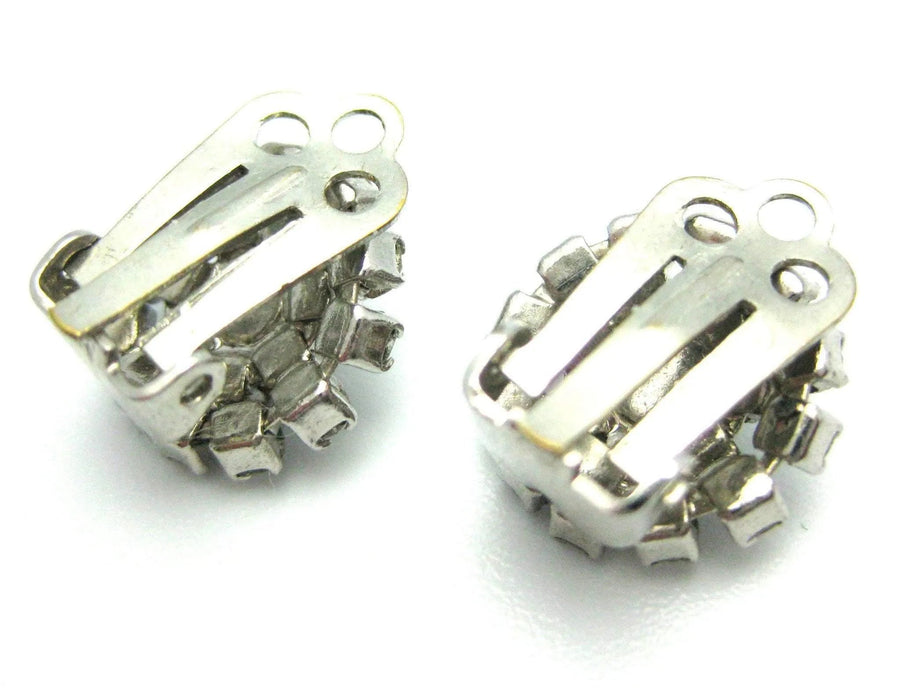 Vintage 1950s Diamante Round Clip on Earrings