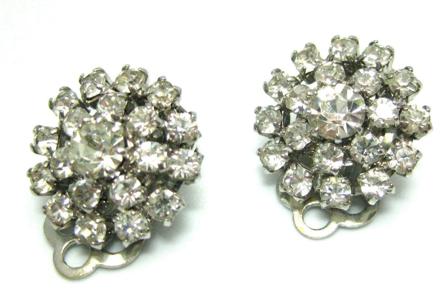 Vintage 1950s Diamante Round Clip on Earrings