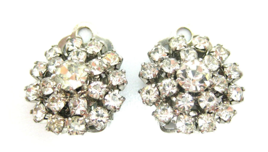 Vintage 1950s Diamante Round Clip on Earrings