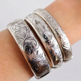 Vintage 1950s Engraved Silver Bangle Bracelet