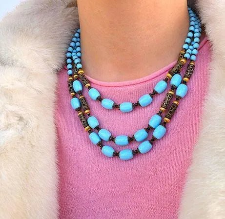 Vintage 1950s Faux Blue Turquoise Beaded Necklace
