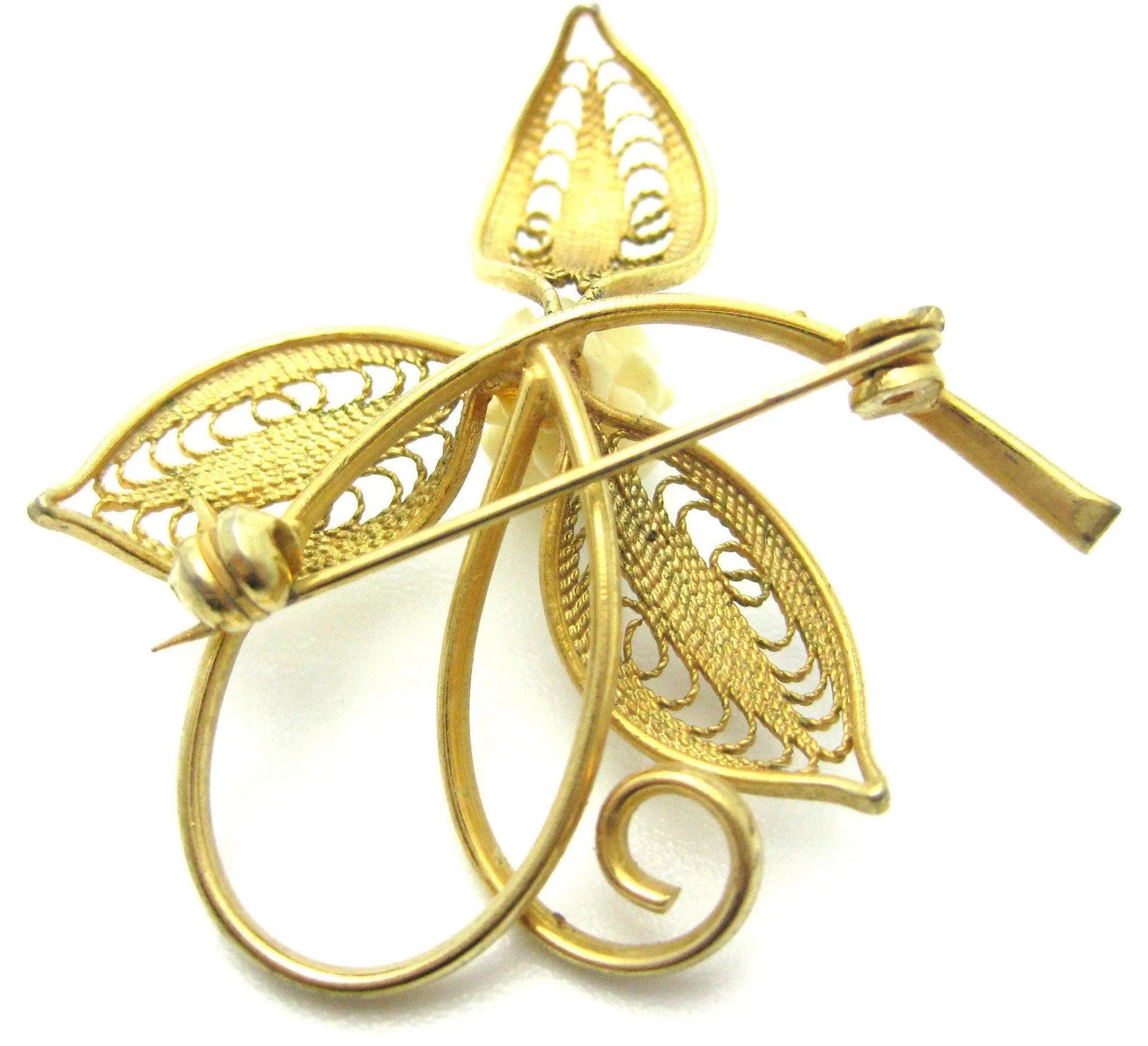 Vintage 1950s French Ivory Leaf Brooch, view 5