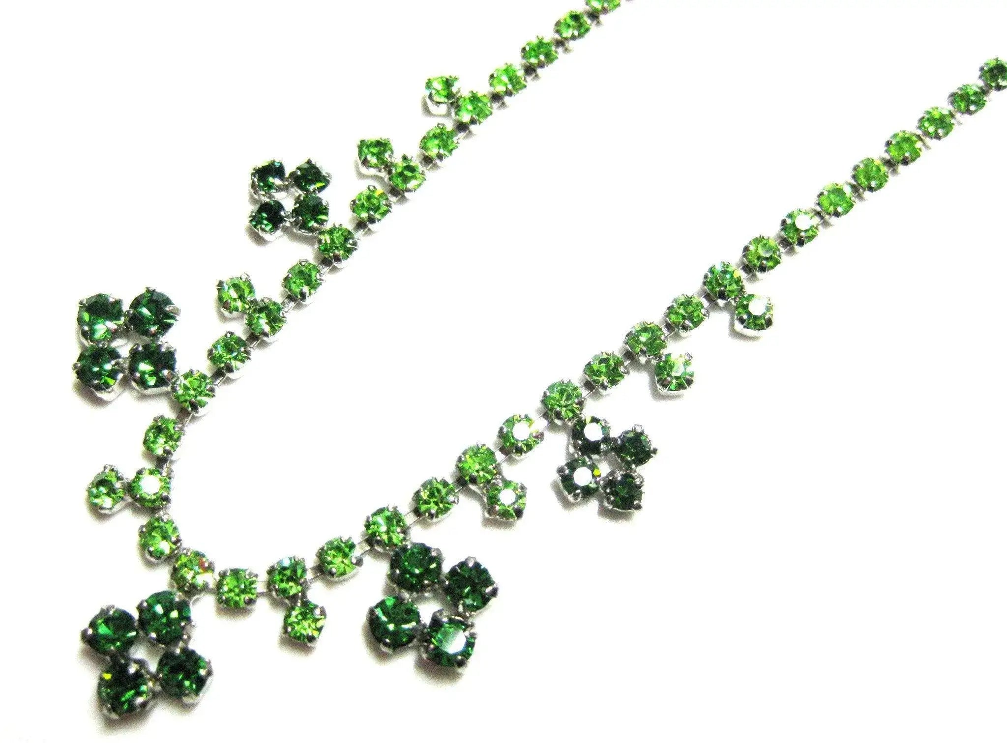 Vintage 1950s Green Diamante Flower Necklace, view 7