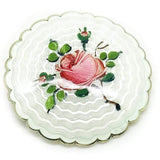 Vintage 1950s Guilloche Silver Rose Enamel Flower Brooch