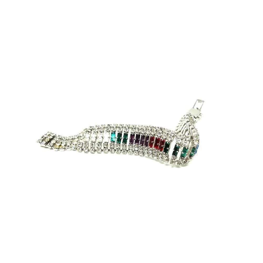 Vintage 1950s Multicoloured Diamante Bracelet, view 4