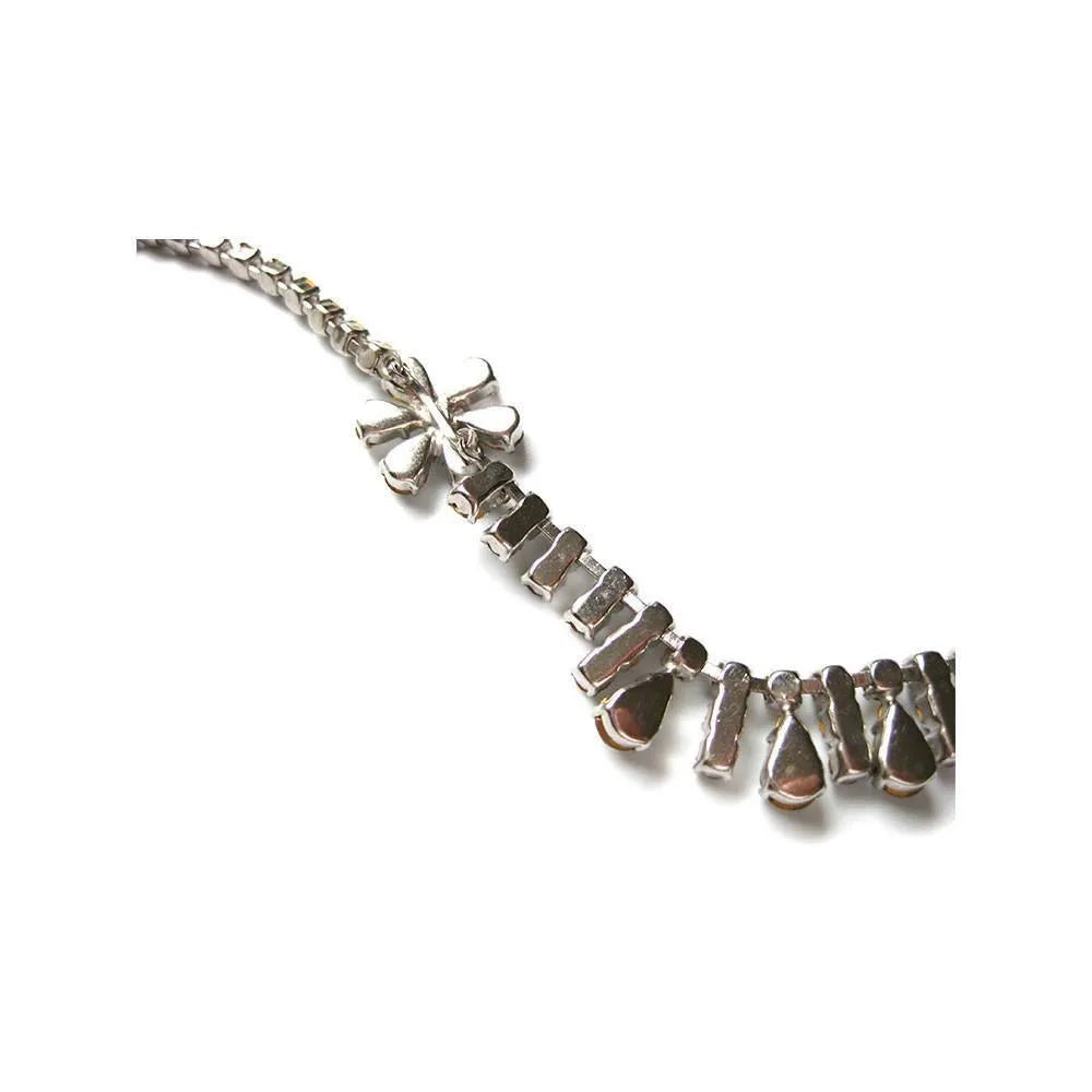 Vintage 1950s Rhinestone Flower Choker Necklace, view 4