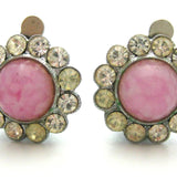 Vintage 1950s Round Halo Pink Diamante Earrings