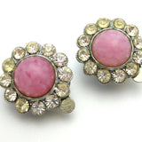 Vintage 1950s Round Halo Pink Diamante Earrings