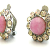 Vintage 1950s Round Halo Pink Diamante Earrings