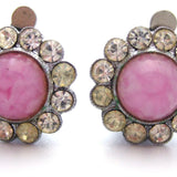 Vintage 1950s Round Halo Pink Diamante Earrings
