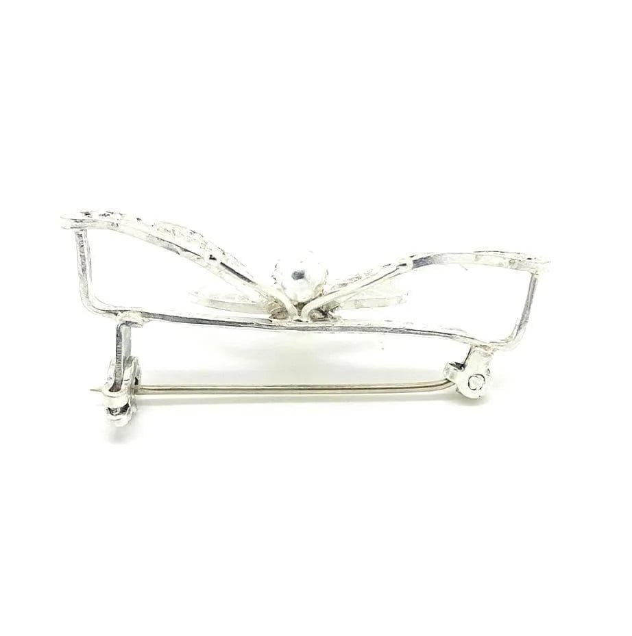 Vintage 1950s Silver Filigree Butterfly Brooch, view 4