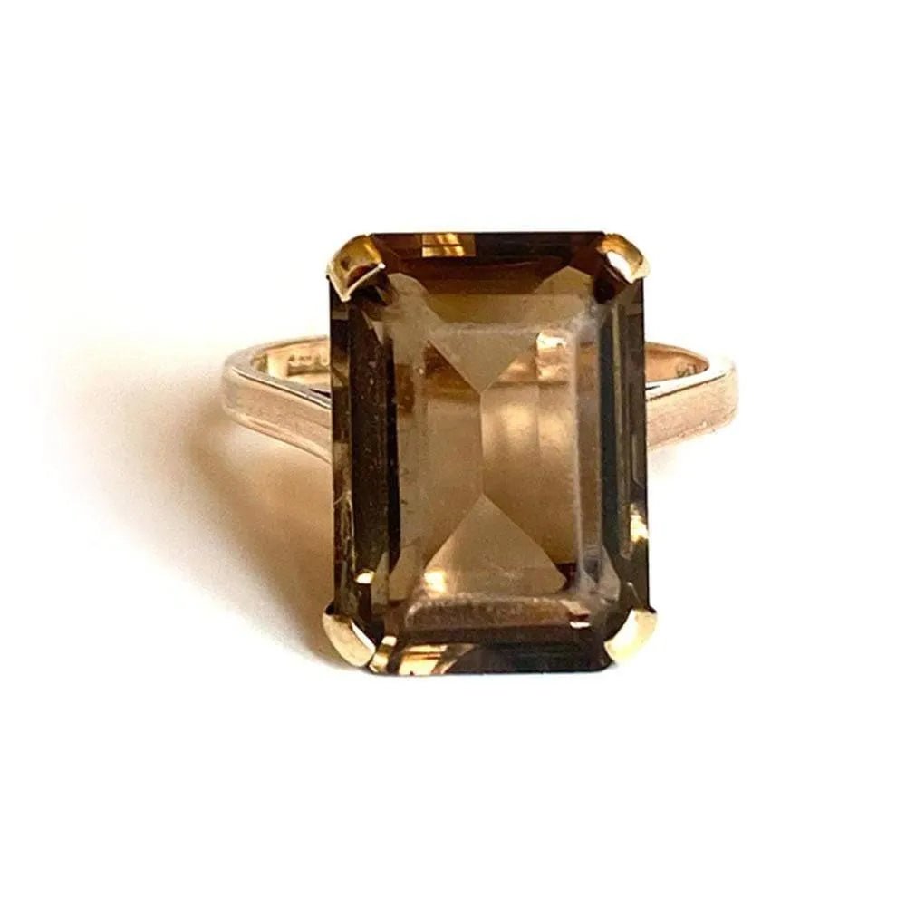 Vintage 1950s Smokey Quartz 9ct Gold Dress Ring