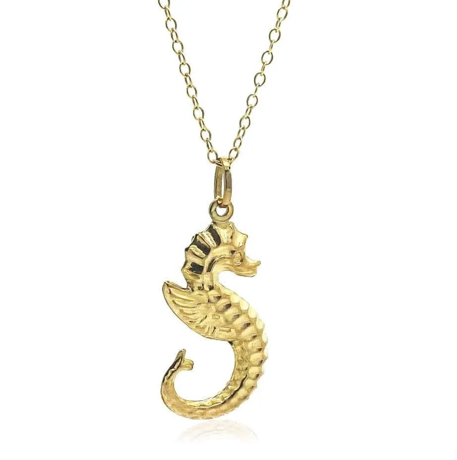 Vintage 1960s 9ct Yellow Gold Sea Horse Charm Necklace