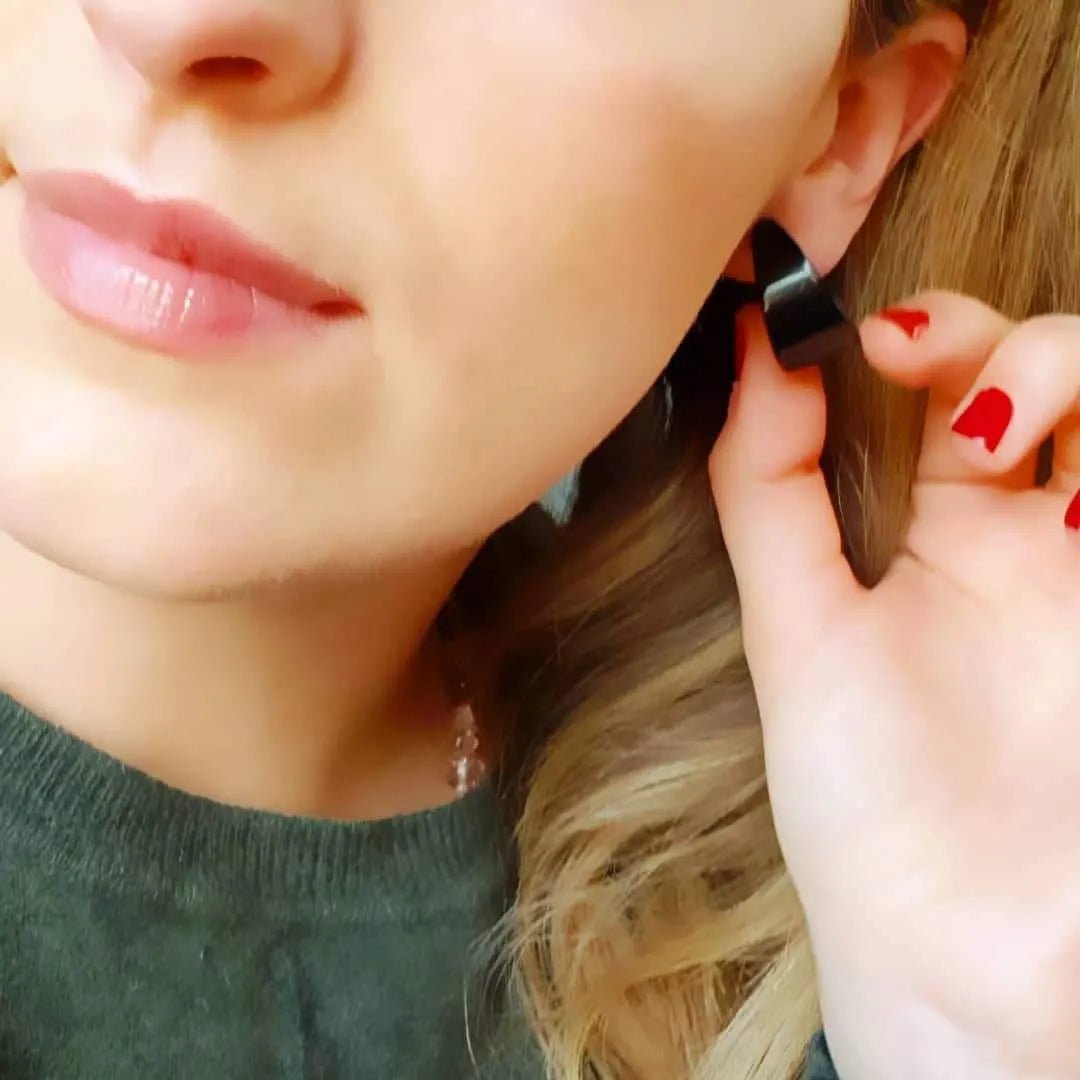 Vintage 1960s Black Hoop Earrings, view 2