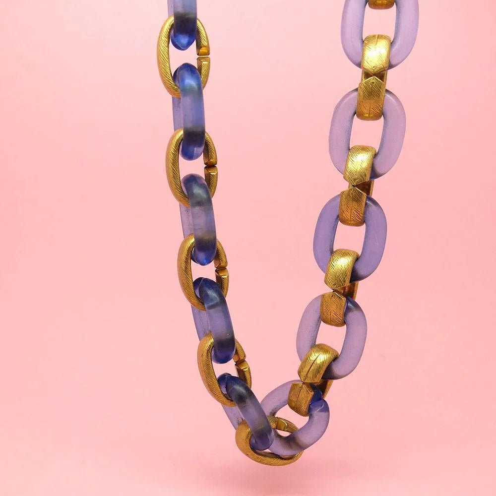 Vintage 1960's Blue & Gold Link Necklace, view 12