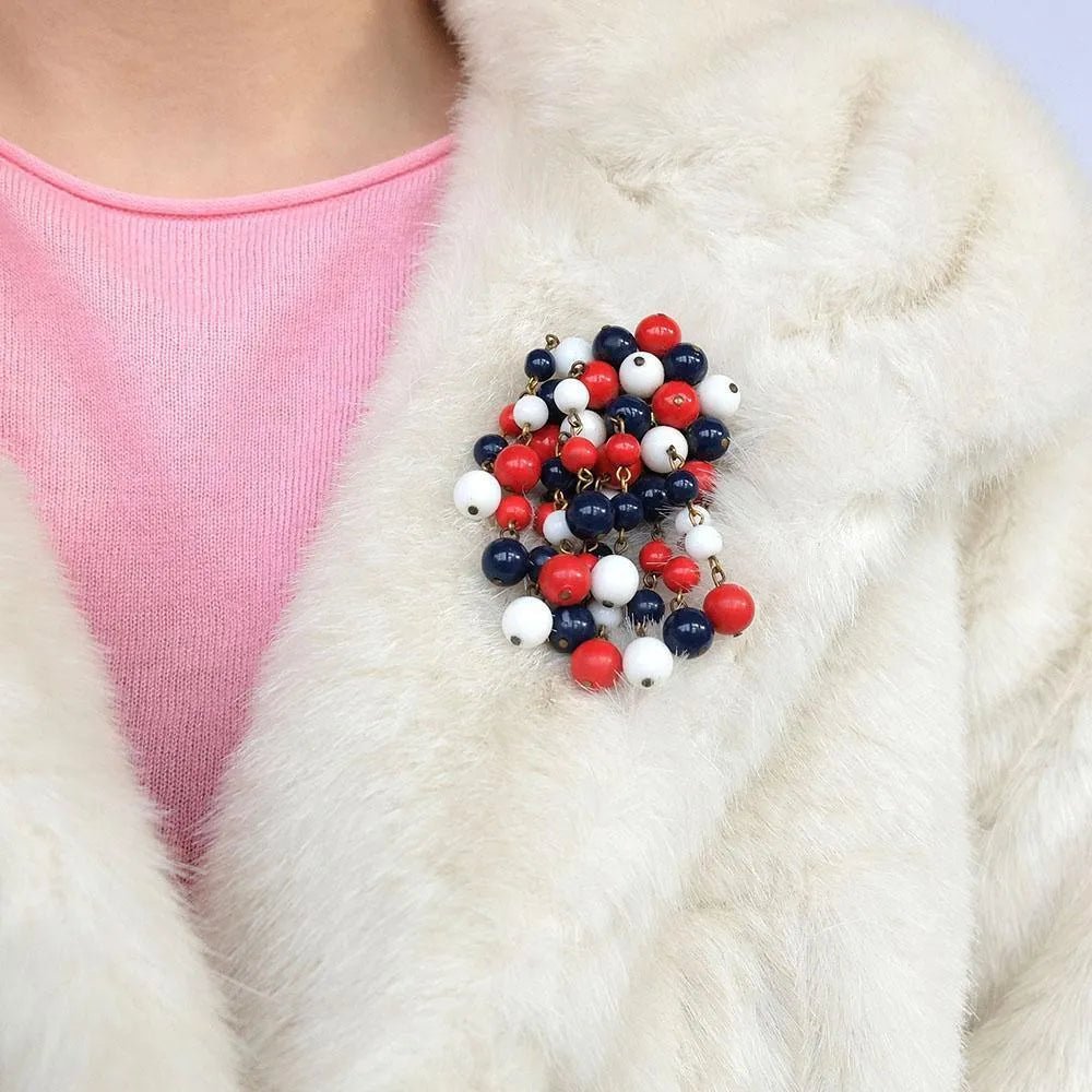 Vintage 1960s Cascade Red, White & Blue Brooch, view 2
