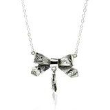 Vintage 1960s Engraved Sterling Silver Bow Necklace
