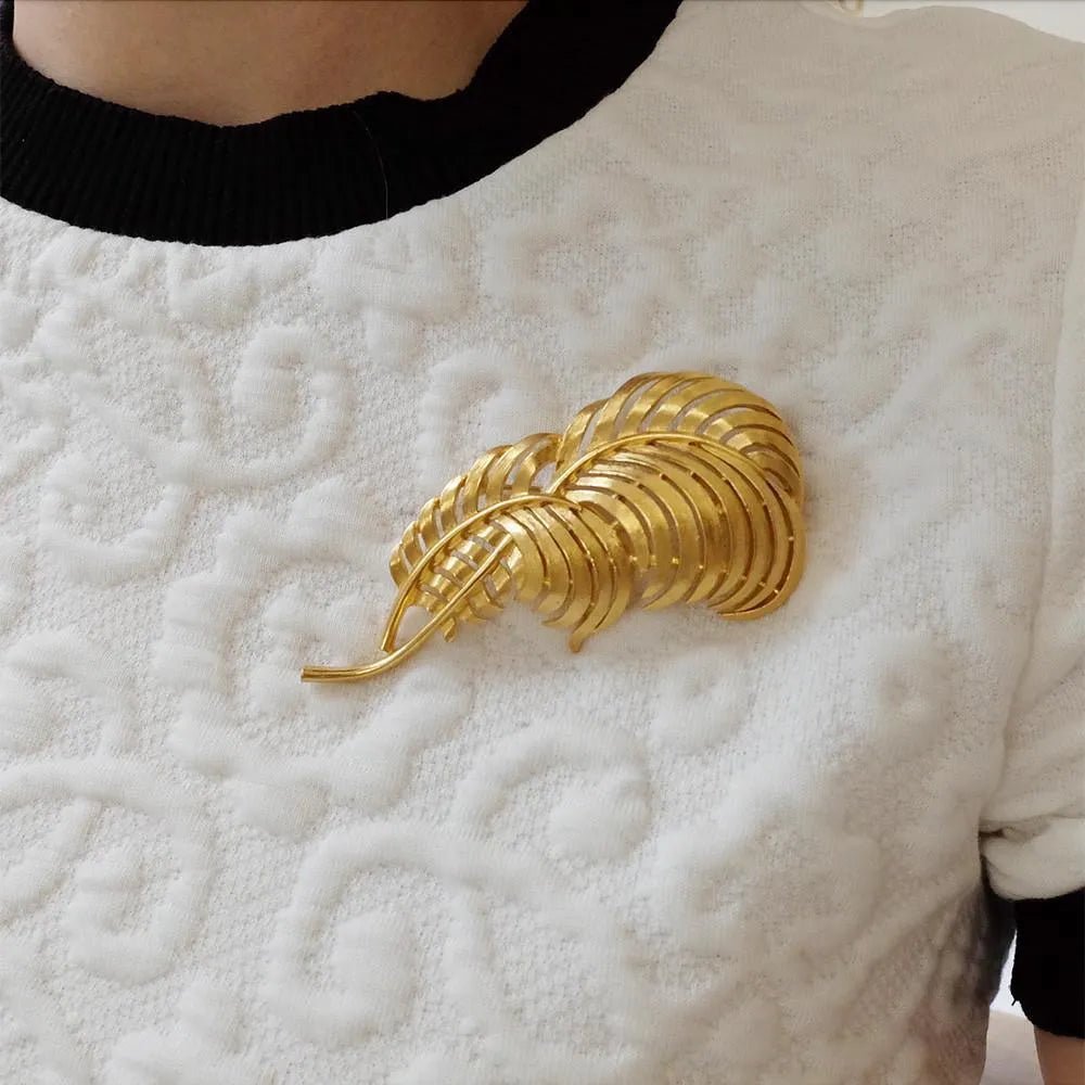 Vintage 1960s Golden Leaf Designer Trifari Brooch, view 2
