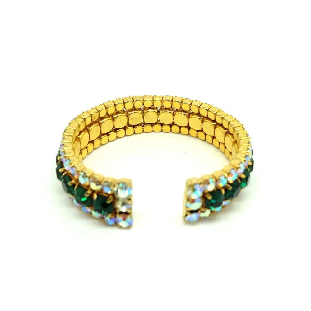 Vintage 1960's Green Diamanté Bangle Bracelet, view 3