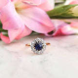 Vintage 1960s Sapphire 0.5ct Diamond Halo 18ct Gold Ring