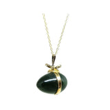 Vintage 1960s Silver Gilt Jade Bow Egg Pendant Necklace