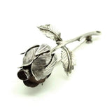 Vintage 1960s Silver Rose Bud Flower Brooch