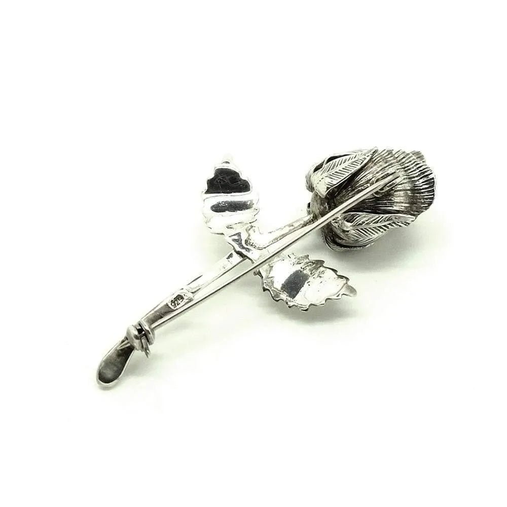 Vintage 1960s Silver Rose Bud Flower Brooch, view 3