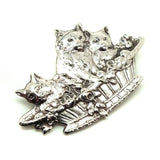 Vintage 1960s Silver Tone Cat Basket Brooch