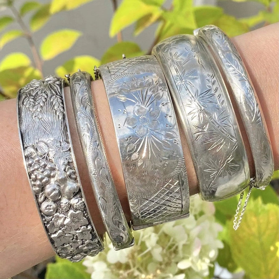 Vintage 1960s Wide Silver Bangle Bracelet