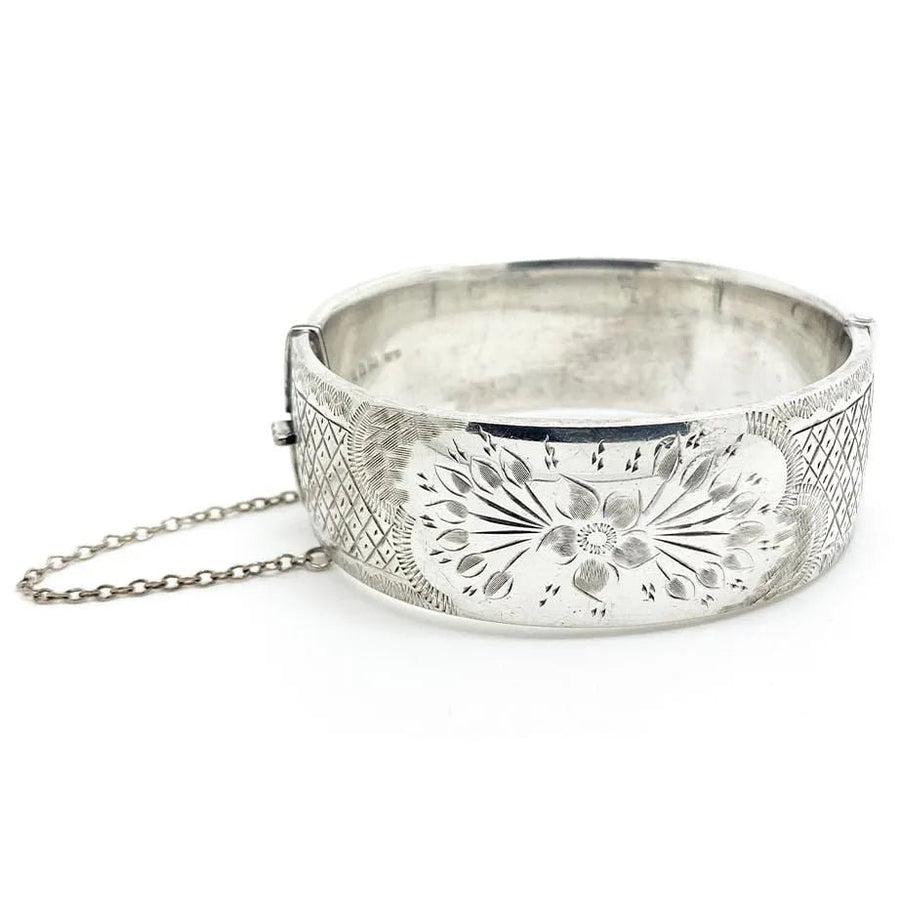 Vintage 1960s Wide Silver Bangle Bracelet