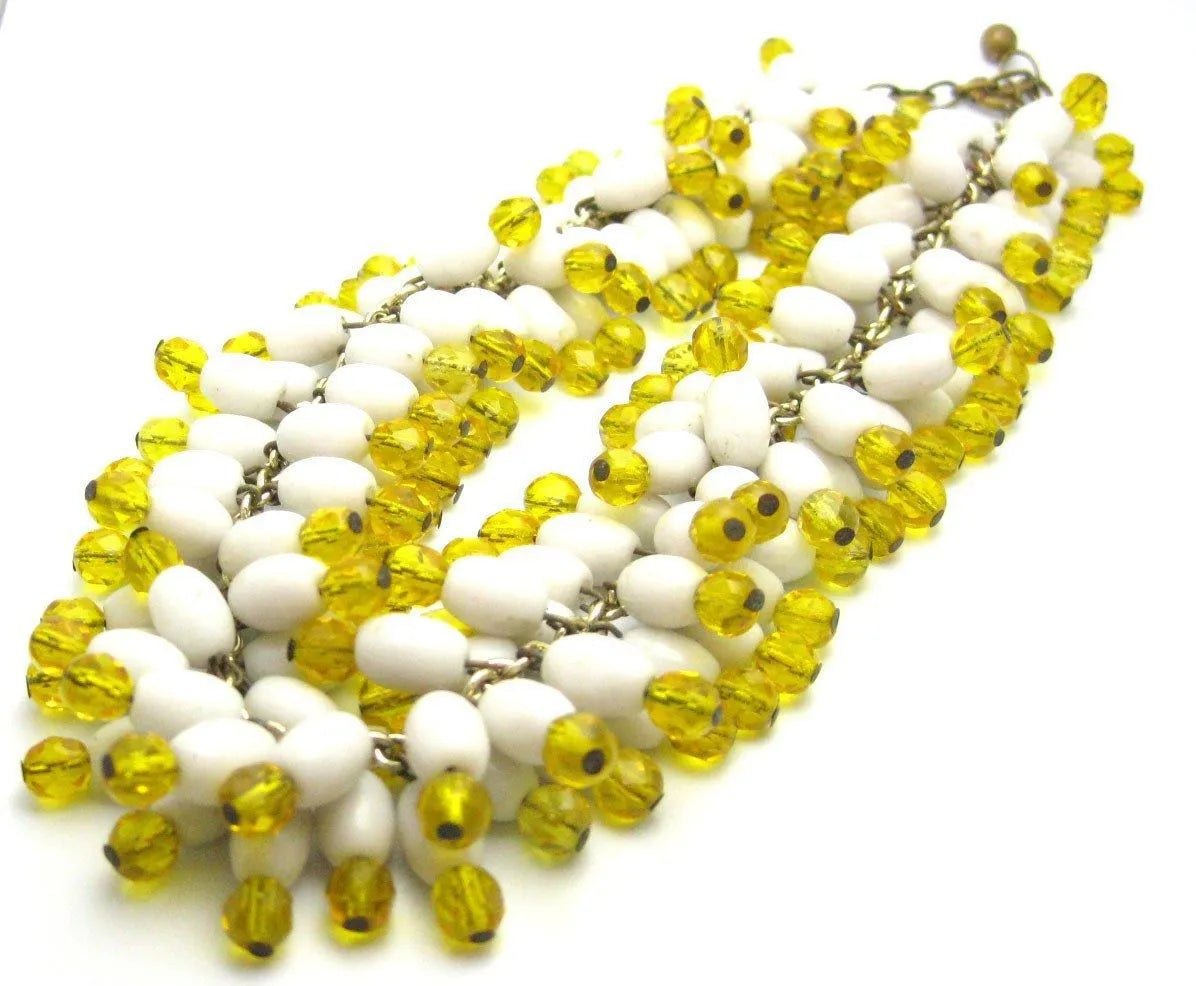 Collar vintage con cuentas de cristal amarillo de los años 60, view 3