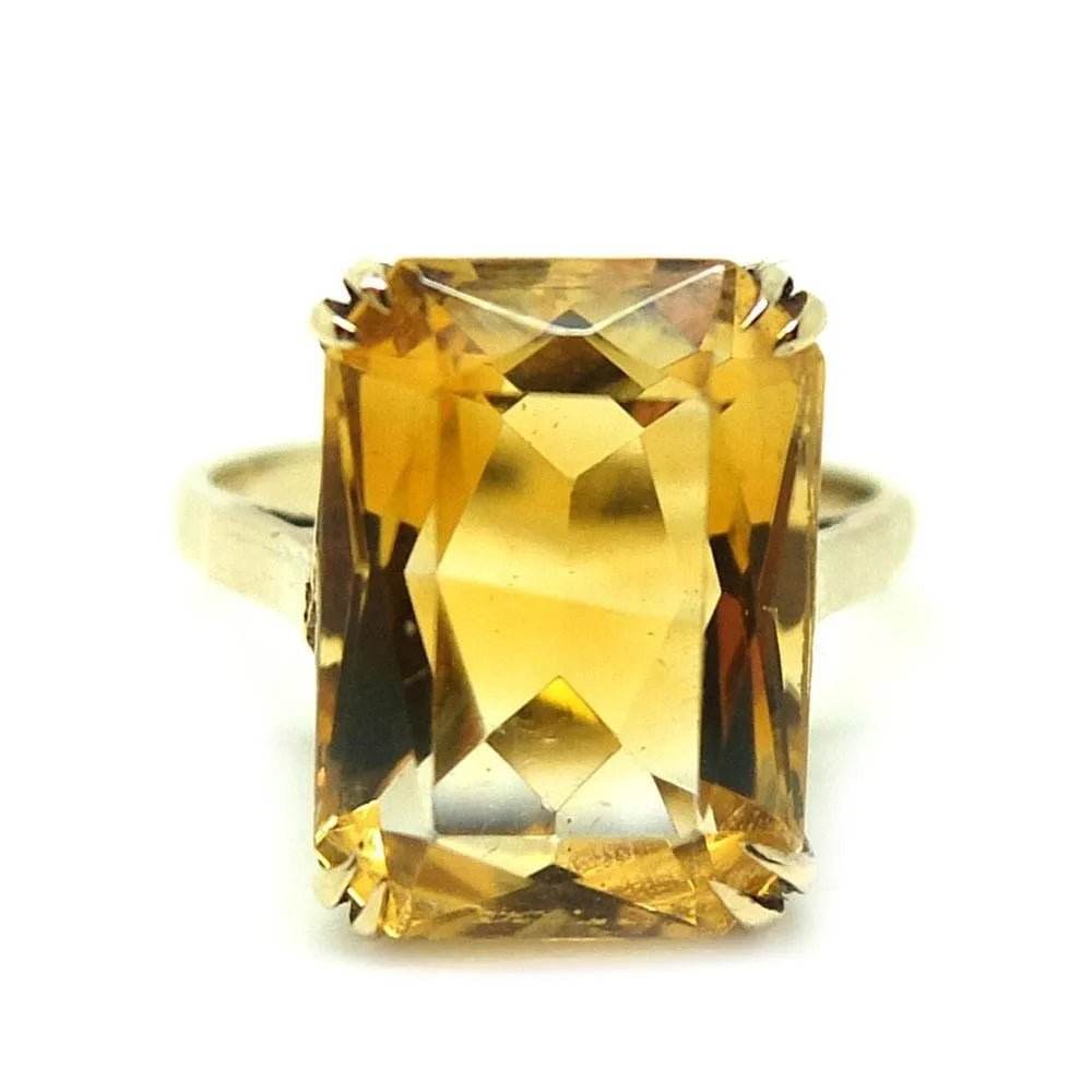 Vintage 1965 Citrino Anillo de piedras preciosas de oro de 9 quilates