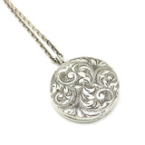 Vintage 1968 Round Engraved Silver Locket Necklace