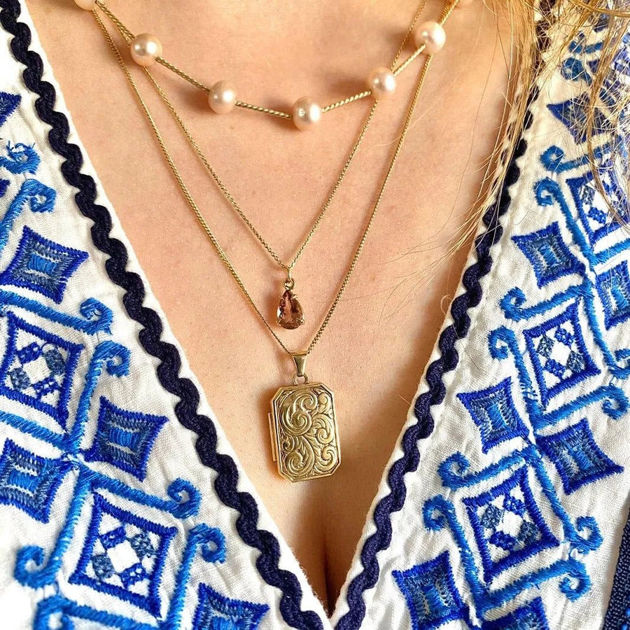 Vintage 1970s 9ct Gold Rectangular Locket Necklace