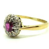 Vintage 1970s Diamond & Garnet Platinum Gold Ring (Size: L)
