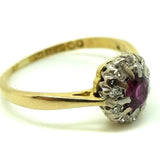 Vintage 1970s Diamond & Garnet Platinum Gold Ring (Size: L)
