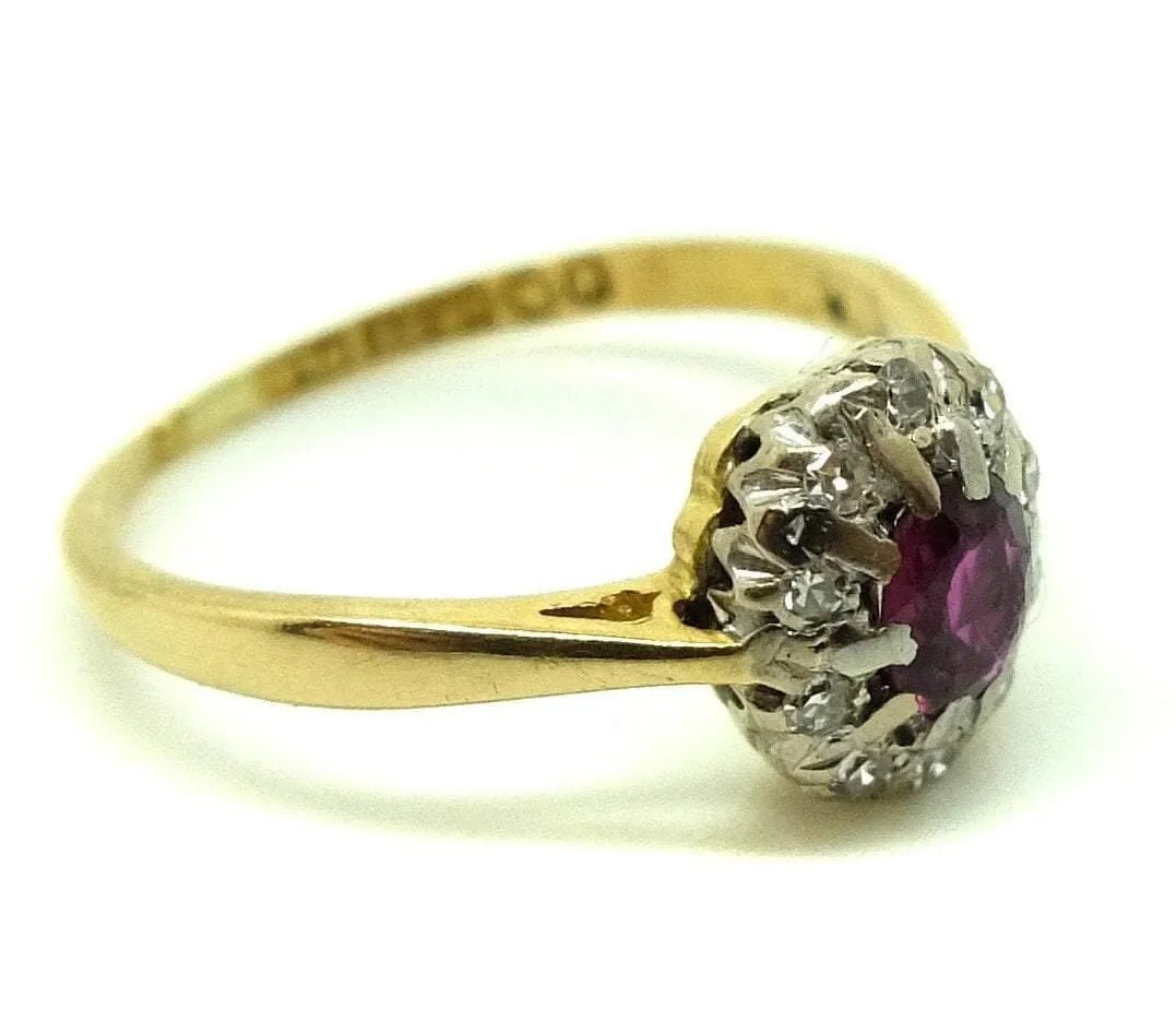 Vintage 1970s Diamond & Garnet Platinum Gold Ring (Size: L), view 4