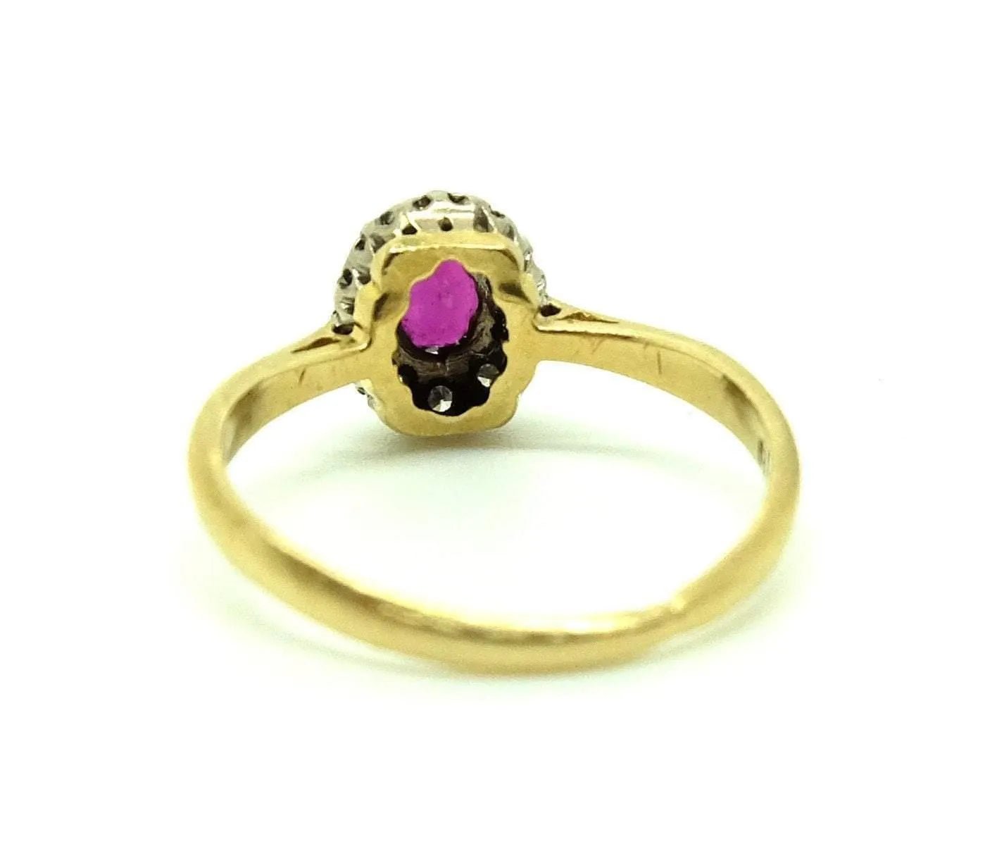 Vintage 1970s Diamond & Garnet Platinum Gold Ring (Size: L), view 6
