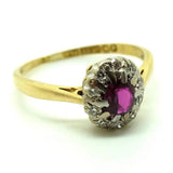 Vintage 1970s Diamond & Garnet Platinum Gold Ring (Size: L)