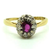 Vintage 1970s Diamond & Garnet Platinum Gold Ring (Size: L)