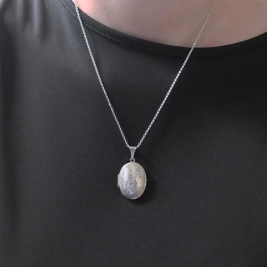 Vintage 1970s Etched Sterling Silver Locket, view 2