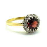 Vintage 1970s Garnet Diamond 18ct Gold Ring